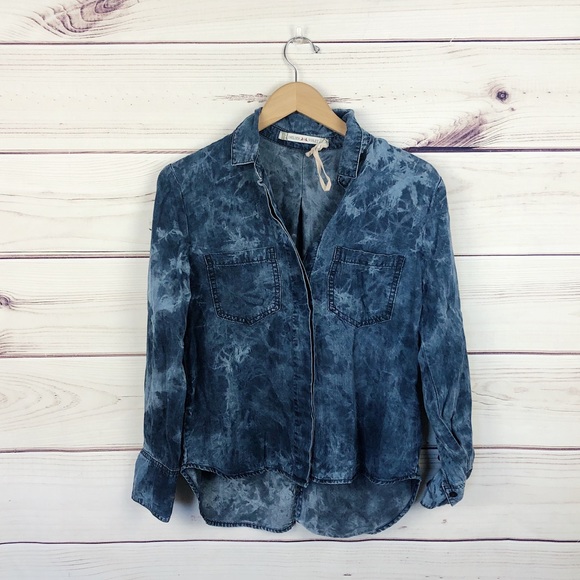 Chelsea & Violet Blue Tie Dye Split Back Shirt - Picture 3 of 7